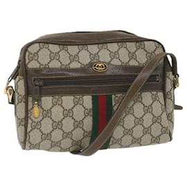 Gucci-GUCCI GG Canvas Web Sherry Line Shoulder Bag PVC Leather Beige Green Auth 57363-Red,Beige,Green
