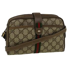 Gucci-GUCCI GG Canvas Web Sherry Line Shoulder Bag PVC Leather Beige Green Auth 57313-Red,Beige,Green