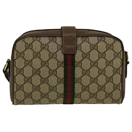 Gucci-GUCCI GG Canvas Web Sherry Line Shoulder Bag PVC Leather Beige Green Auth 57313-Red,Beige,Green