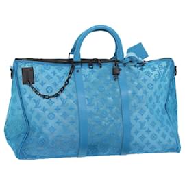 Louis Vuitton-LOUIS VUITTON Monogram Mesh Keepall Triangle 50 Tasche Blau M45048 LV Auth 56647BEIM-Andere