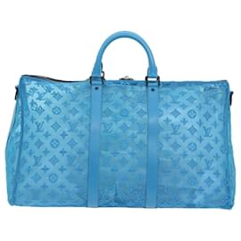 Louis Vuitton-LOUIS VUITTON Monogram Mesh Keepall Triangle 50 Tasche Blau M45048 LV Auth 56647BEIM-Andere