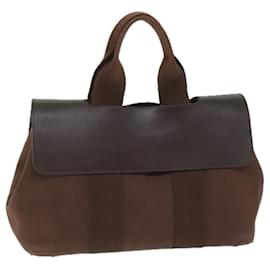Hermès-HERMES Valparaiso Hand Bag Canvas Brown Auth bs9336-Brown