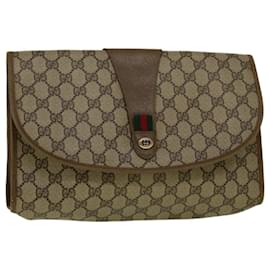 Gucci-GUCCI GG Supreme Web Sherry Line Clutch Bag Rot Beige 89 01 031 Auth bs9444-Rot,Beige
