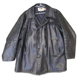 Schott leather peacoat size 58 Black