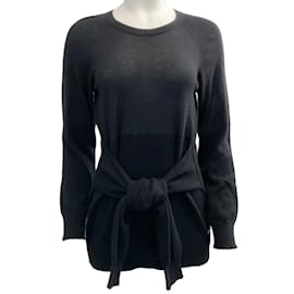 Chanel-Suéter de cachemira negro de Chanel con cintura anudada-Negro