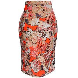 Givenchy Orange Multi Jacquard Pencil Skirt Orange