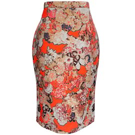 Givenchy-Givenchy Orange Multi Jacquard Pencil Skirt-Orange