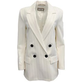 Peserico Cream / Silver Striped Double Breasted Blazer Cream