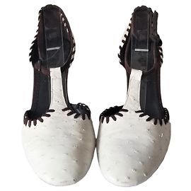 chaussures Loewe Blanc Marron foncé