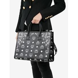 MCM-Tote de piel con logo estampado negro-Negro