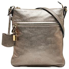 Loewe-Loewe Gold Anagram Leather Messenger Bag-Golden