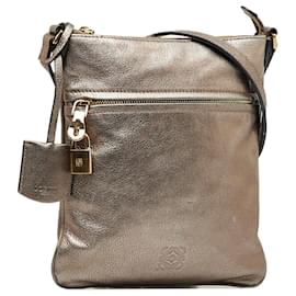 Loewe-Loewe Gold Anagram Leather Messenger Bag-Golden