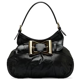 Gucci-Gucci Black Leather Dialux Queen Hobo Bag-Black