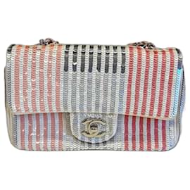Chanel-Chanel Classic Mini Small Pailletten Flap Bag Limited Edition-Silber,Pink,Weiß,Grau,Metallisch,Silber Hardware