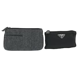 Prada-PRADA Pouch Nylon Denim 2Set Gray Black Auth ac2448-Brown,Black