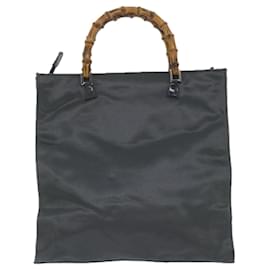 Gucci-Bolsa de mão de bambu GUCCI lona cinza 001 1095 1878 Ep de autenticação2101-Marrom