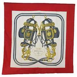 Hermès-HERMES CARRE 90 BRIDES de GALA Scarf Silk Red Auth cl820-Red