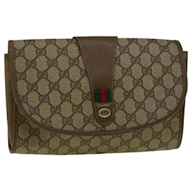 Gucci-GUCCI GG Canvas Web Sherry Line Clutch Bag PVC Leather Beige Green Auth 58276-Red,Beige,Green