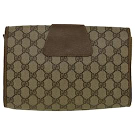 Gucci-GUCCI GG Canvas Web Sherry Line Clutch Bag PVC Leder Beige Grün Auth 58276-Rot,Beige,Grün