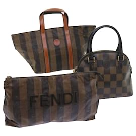 Fendi-FENDI Sac à main en toile Pecan Toile enduite 3Set Marron Noir Auth bs9108-Marron,Noir