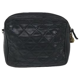Chanel-CHANEL Matelasse Chain Shoulder Bag Lamb Skin Black CC Auth bs9390-Black