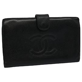 Chanel-Portafoglio CHANEL Pelle di caviale Nero CC Auth bs9539-Nero