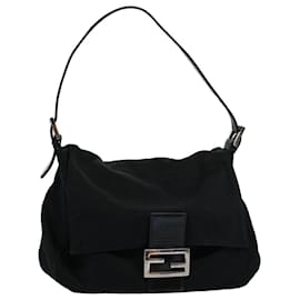 Fendi-FENDI Mamma Baguette Shoulder Bag Nylon Black Auth ac2413-Black