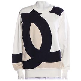 Chanel 18Pullover mit P CC-Logo FR 46 Schwarz Weiß Beige