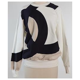 Chanel-Chanel 18P CC Logo Sweater FR 46-Black,White,Beige