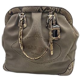 Borsa Prada in tela beige e pitone Beige