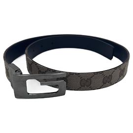 Gucci Thin Logo Canvas and Leather Belt Beige Beige