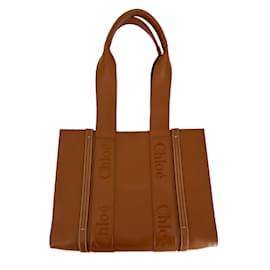 Chloé-Woody Medium Leather Tote Bag Brown-Brown