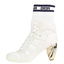 Christian Dior-Weiße Sock-Boots zum Schnüren mit Logo – Größe EU 37-Weiß