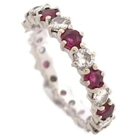 Autre Marque-Ring alliance 10 DIAMONDS AND RUBY STACKABLE T54 WHITE GOLD 18K WHITE GOLD RING-Silvery