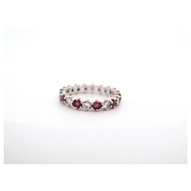 Autre Marque-Ring alliance 10 DIAMONDS AND RUBY STACKABLE T54 WHITE GOLD 18K WHITE GOLD RING-Silvery
