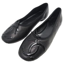 NOVOS SAPATOS CHANEL CAMBON G BAILARINAS24712 41 LOGO CC COURO ACOLCHOADO Preto