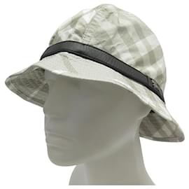 Burberry-BOB BURBERRY TARTAN AND STRAP IN GRAY COTTON LEATHER GRAY BUCKET HAT-Grey