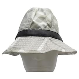 Burberry-BOB BURBERRY TARTAN AND STRAP IN GRAY COTTON LEATHER GRAY BUCKET HAT-Grey