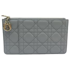 Christian Dior-NEW CHRISTIAN DIORZIPPE CARD HOLDER GRAY CANNAGE LEATHER WALLET CARD HOLDER-Grey