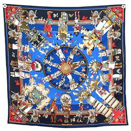 Hermès NUEVA BUFANDA CUADRADA HERMES KACHINAS 90 BUFANDA KERMIT OLIVER DE SEDA AZUL MARINO Azul marino