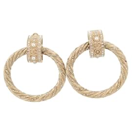Chanel-CHANEL CREOLE PEARL & STRASS EARRINGS GOLD METAL LOOPS EARRINGS-Golden