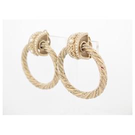 Chanel-CHANEL CREOLE PEARL & STRASS EARRINGS GOLD METAL LOOPS EARRINGS-Golden