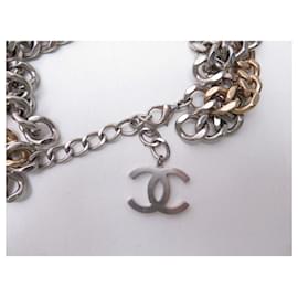 Chanel-COLLAR CHANEL TRIPLE CADENA AGENTE CADENA DE METAL ORO 3 COLLAR DE ORO FILAS-Otro