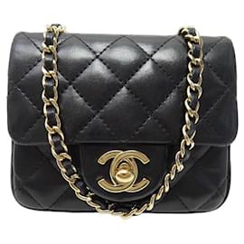 Chanel-CHANEL TIMELESS HANDBAG BLACK QUILTED MICRO LEATHER HAND BAG POUCH-Black