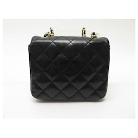 Chanel-CHANEL TIMELESS HANDBAG BLACK QUILTED MICRO LEATHER HAND BAG POUCH-Black