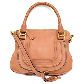 Chloé-NEW CHLOE MARCIE lined HAND BAG MM SHOULDER LEATHER HAND BAG-Brown