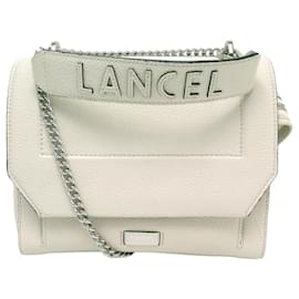 Lancel-LANCEL NINON M A HANDBAG0922210TU ECRU LEATHER SHOULDER BANDOULIERE WHITE HAND BAG-Cream