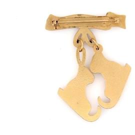 Hermès-VINTAGE BROCHE LES FETES EN HERMES PLAQUE OR ICE SKATE GOLD PLATED BROOCH-Doré