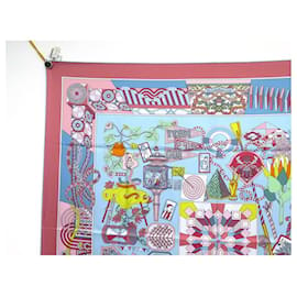 Hermès-NEW HERMES SCARF FROM L'OMBRELLE TO DUELS lined FACE MARIE 90 SILK SCARF-Pink
