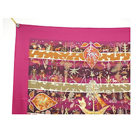 Hermès-NEUF FOULARD HERMES RIVES FERTILES CARRE 90 HENRY SOIE + BOITE SILK SCARF-Fuschia